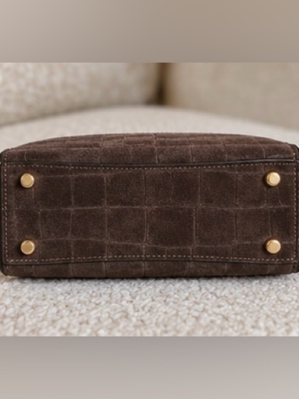 Coach Maggie Small Tote Croc Embossed Suede Brown Gold CCC71 - Picture 3 of 7
